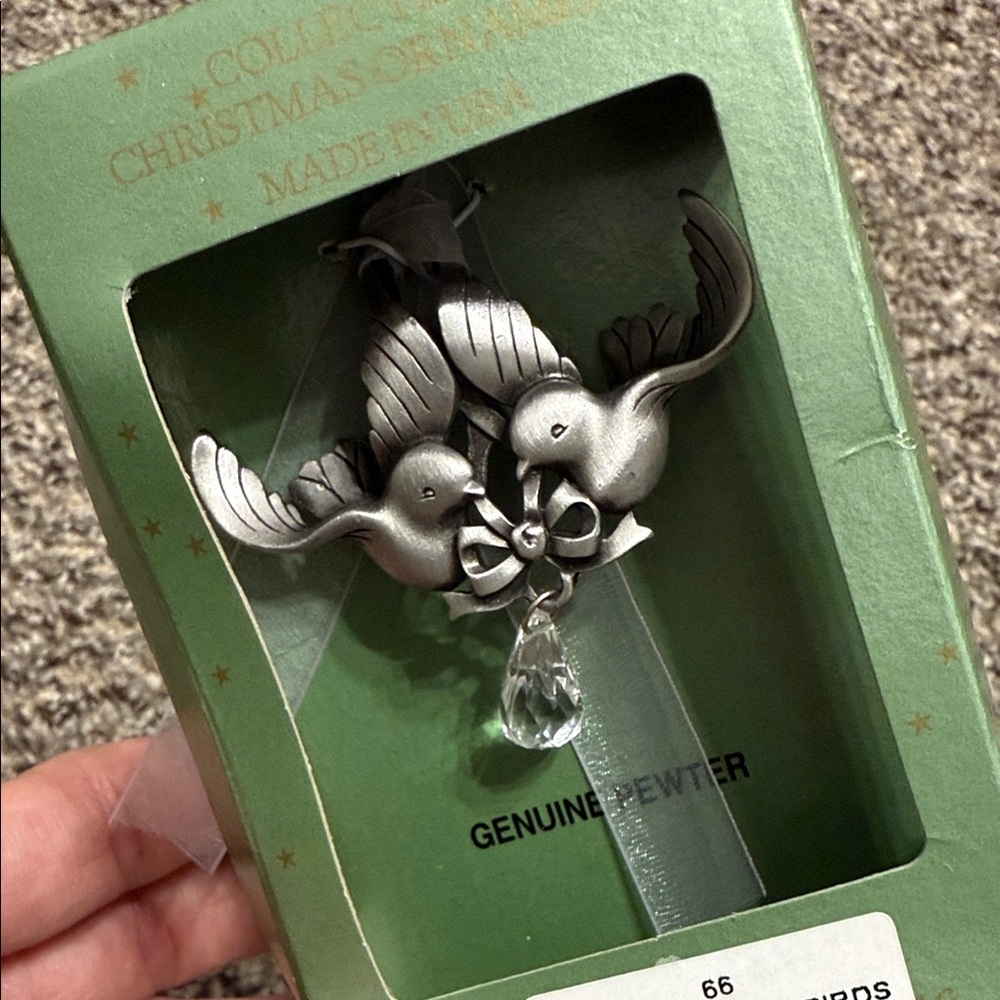 Vintage Pewter Lovebirds Ornament